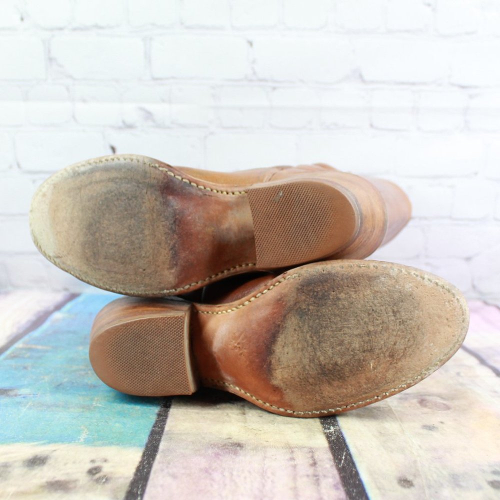 Vintage Bort Carleton Brown Distressed Leather Riding Heeled Boots Size 6.5 M - Picture 9 of 9